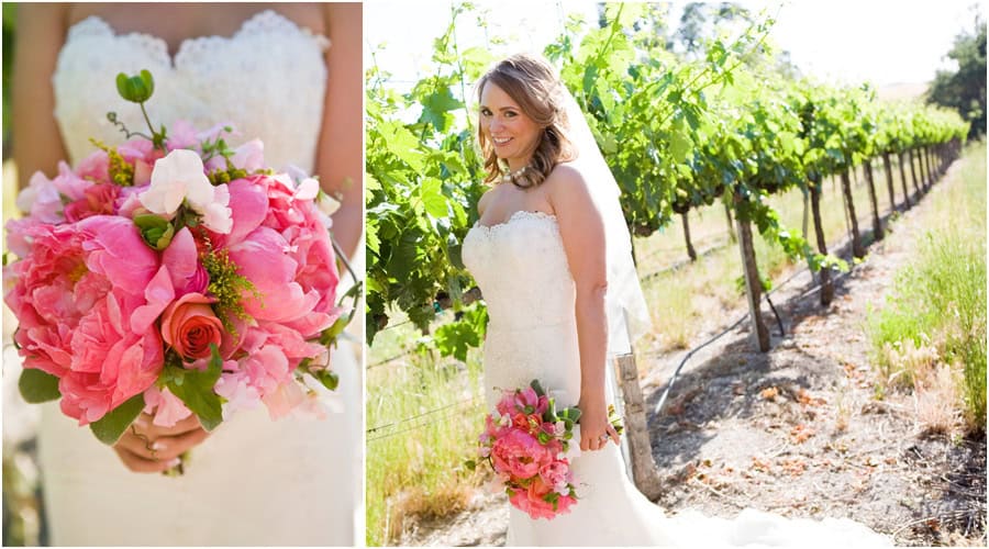 Bridal portraits in Zenaida Cellars vineyard, bouquet by Jenny McNiece, Kristin at Zenaida Cellars, Wedding photographer Jen Rodriguez
