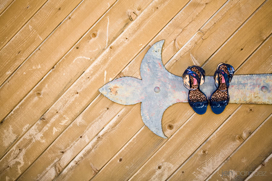 Betsy Johnson bridal shoes hanging on door at Zenaida Cellars, Zenaida Cellars wedding
