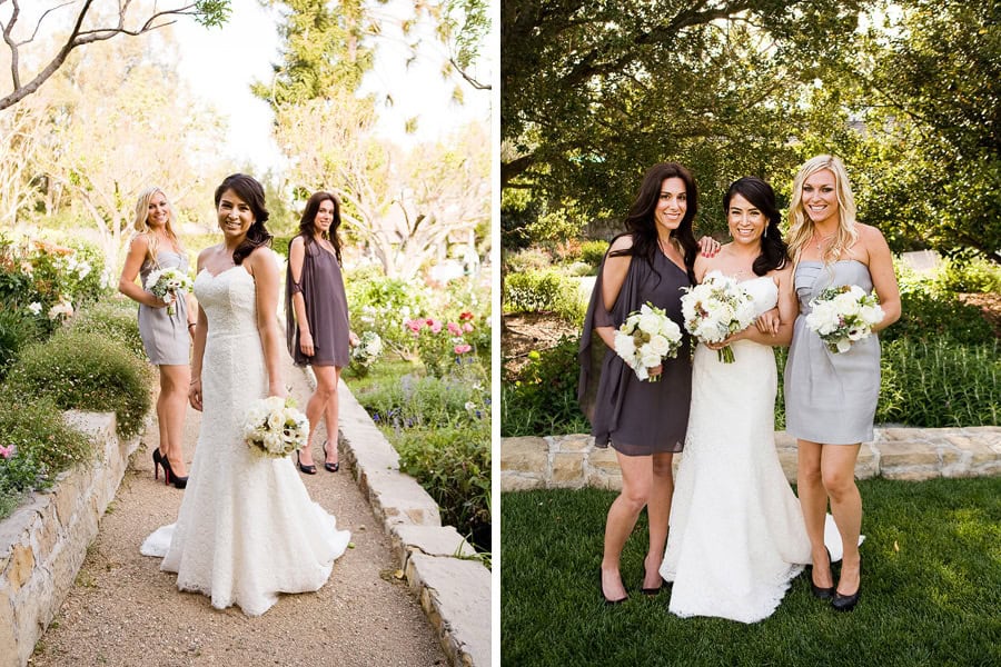 Bride and her bridesmaids on the grounds at the ranch