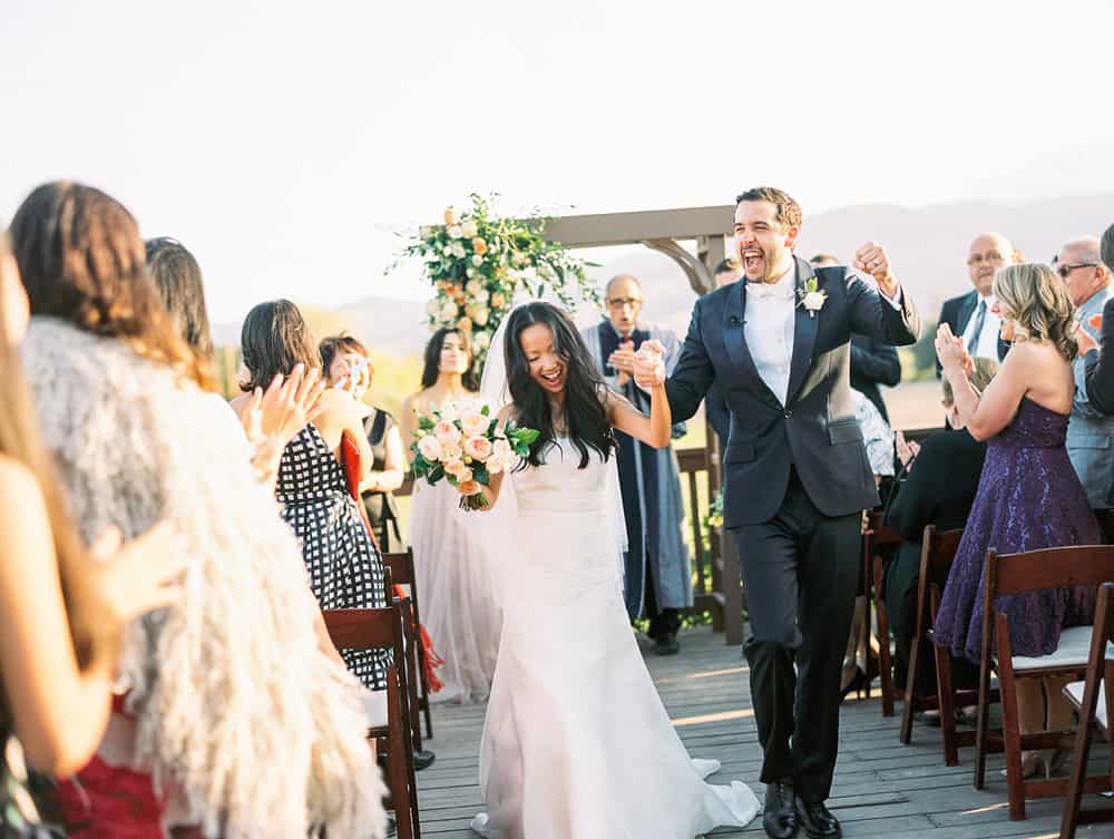 Excited newlyweds just after getting married