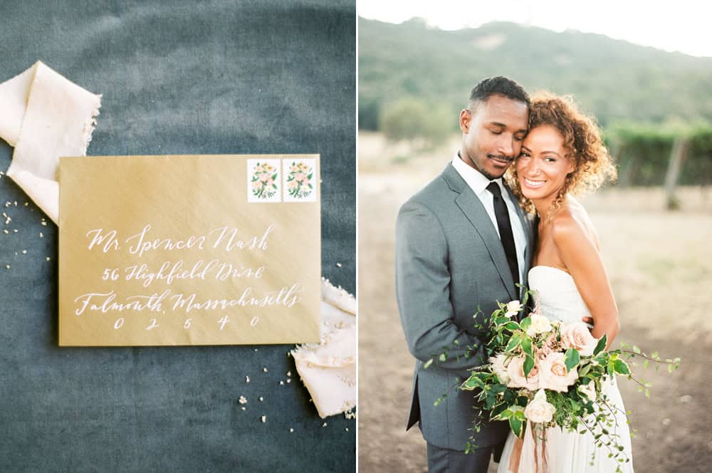 Calligraphy by Rosey Calligraphy on a Wedding Paper Divas invitation suite