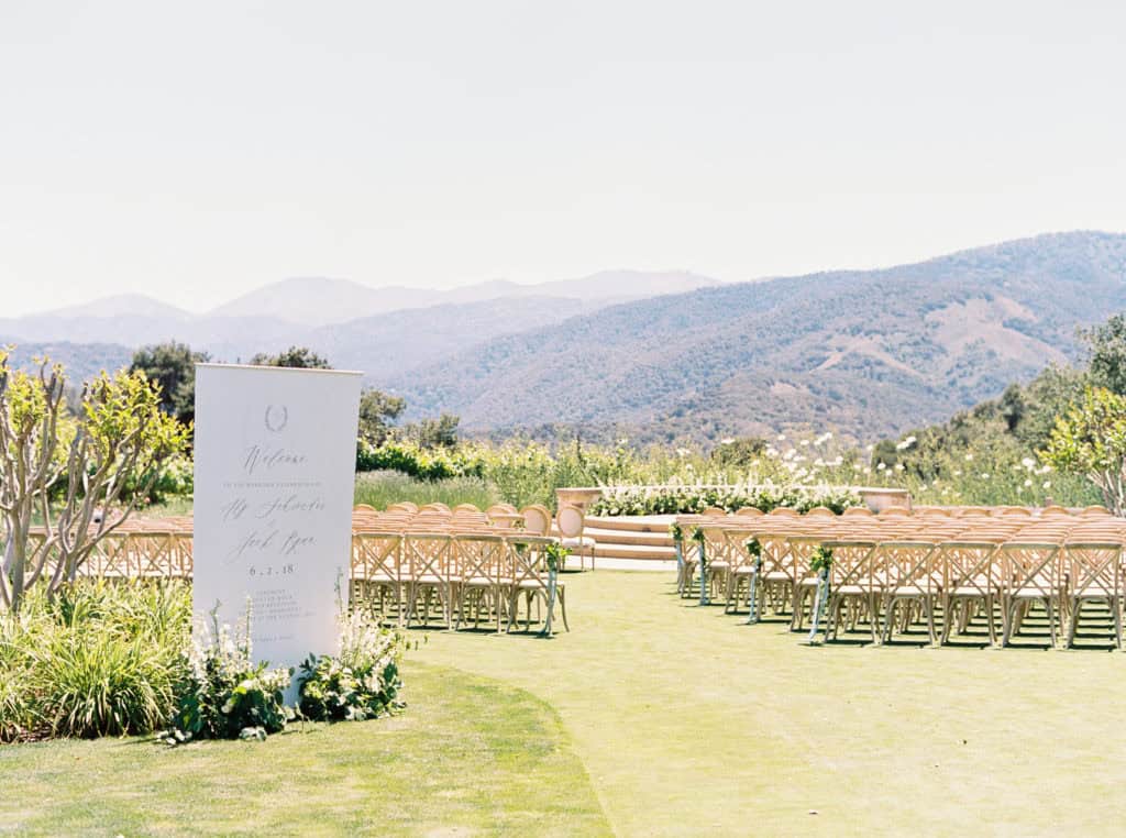 Ceremony location set for a wedding at Holman Ranch with Valley view