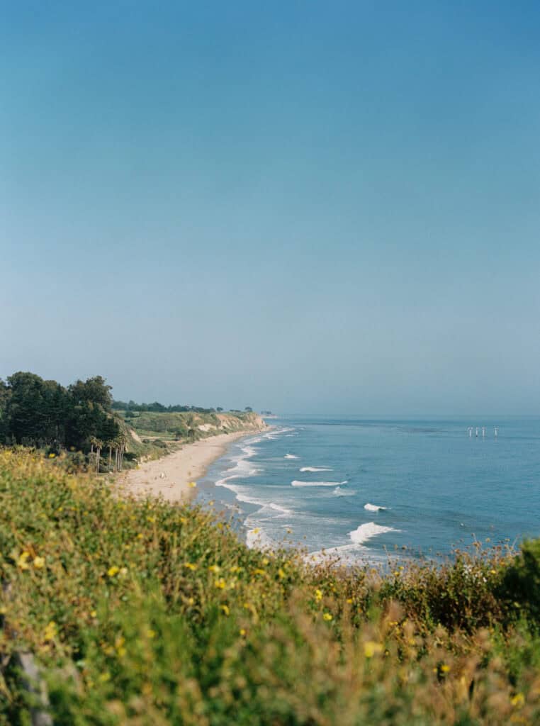 Breathtaking Santa Barbara coastline with ocean waves, sandy beaches, and coastal cliffs—perfect for a romantic California wedding backdrop
